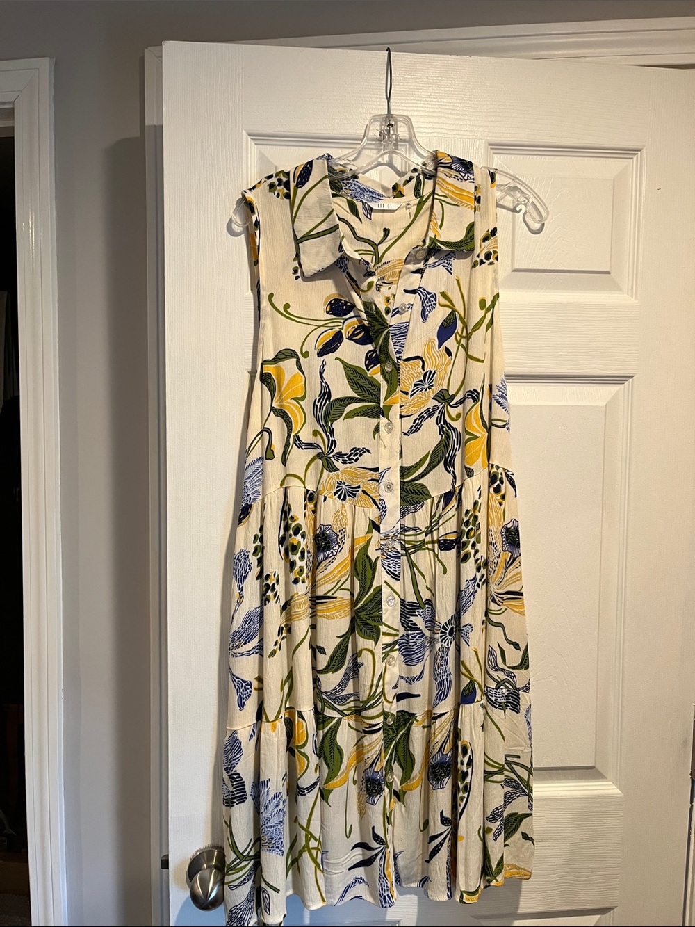 Kaktus Cream Floral Midi Dress with Yellow & Blue Accents